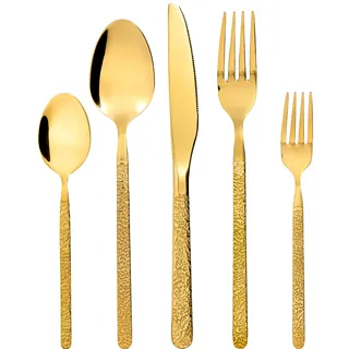 SWISON Besteck Set Gold für 12 Personen, Edelstahl Besteckset 60 teilig, Essbesteck mit Messer Gabel und Löffel, Vintage Design & SpüLmaschinenfest