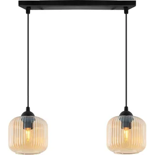 Hängelampe RIFFLE Schwarz 2-flammig Glas Zylinder Amber E27