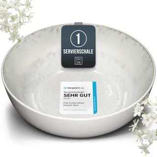 Steingut Servierschüssel Ibiza TESTSIEGER, Traumhafte Mediterrane Salatschüssel, Servierschale - Bowl Schüssel Groß, Salatschale - Pure Living in Beige