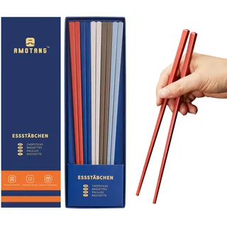 AMOTANG 5 Paar Essstäbchen Set, Spülmaschinenfeste mehrfarbige Sushi Stäbchen aus Fiberglas, Japanische bunte Chopsticks, Rutschfeste Chinesische Essstäbchen, 24cm -Französisch Bunte