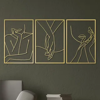 Vivegate Goldener minimalistischer weiblicher Körper, einzeilig, Metall-Wandkunst, Dekoration, 45,7 x 30,5 cm, 3 Packungen, goldener Frauenkörper, abstrakte, minimalistische Linien, Wandschilder zum