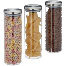 Bild von Vorratsglas 3er Set, luftdicht, Edelstahl Deckel, für Pasta, Müsli & Reis, 1,8 l Küchenbehälter, transparent