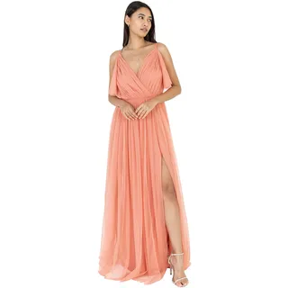 Anaya with Love Damen Dress Maxi Short Sleeve Cami V Neckline Long Length Empire Waist, Coral Pink,50