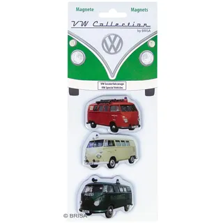 BRISA VW Collection - T1 Bulli Bus Kühlschrankmagnete 3er Set | Volkswagen Magnete für Büro, Küche, Magnettafel, Retro Vintage Fanartikel mit Bulli Sonderfahrzeugen, Grün
