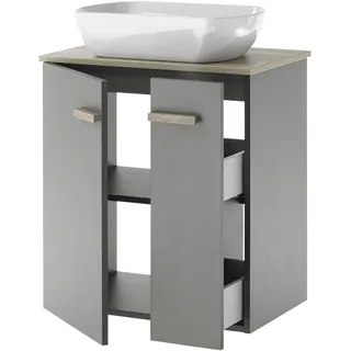 Badmöbel-Set HOME AFFAIRE "SOLiD, Badmöbel-Set, Bad im modernen Design, 2-teiliges Badezimmer", grau (anthrazit), B:60cm H:200cm T:40cm, Kastenmöbel-Sets, Badmöbel-Set, Waschtisch mit Waschbecken, Spiegel mit LED, Breite 60 cm