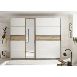 SchlafKONTOR »Leo Schwebetürenschrank, Schiebetürenschrank mit Spiegel« Absetzung in viking oak heller Rillenoptik und Spiegel,