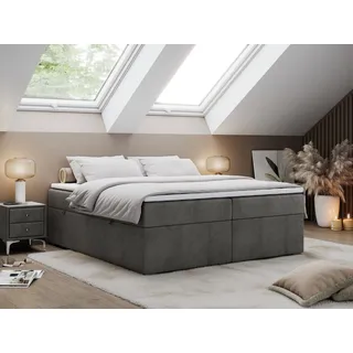 MKS Meble Boxspringbett ohne Kopfteil mit Bettkasten, niedriges Kopfteil, Polsterbett ohne Kopfteil - BESS - 140x200 - Dunkelgrau - H3 - Grau