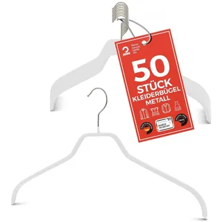 MAWA Design MAWA Kleiderbügel, Set mit 50 platzsparenden und rutschfesten Bügeln, ideal für Hemden und Blusen, mit 360°drehbarem Haken, Antirutschbeschichtung, 45 cm, Weiß