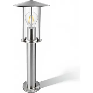 Grafner Edelstahl Wegeleuchte mit E27 Fassung, Höhe: 50 cm, Wegleuchte Weglampe Gartenlampe Gartenleuchte Standlampe Außenstandleuchte Pollerleuchte