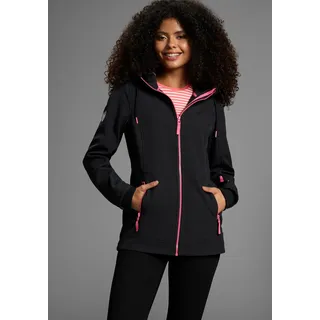 Softshelljacke OCEAN SPORTSWEAR "aus recyceltem Polyester", Damen, Gr. 36, schwarz, Softshell, Obermaterial: 96% Polyester, 4% Elasthan. Innenseite: 100% Polyester. Kapuzenfutter: 65% Baumwolle, 35% Polyester, kontrastfarbene Details, unifarben mit Farbeinsatz, hüftbedeckend, hoch geschlossener Ausschnitt, Rippbündchen, Jacken Softshelljacke, atmungsaktiv, wasserabweisend, windabweisend, Übergangsjacke