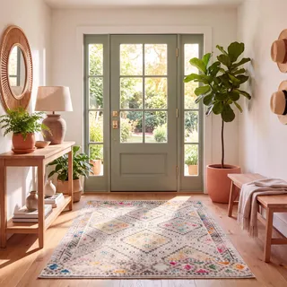 SAFAVIEH Boho Teppich für Wohnzimmer, Esszimmer, Schlafzimmer - Madison Collection, Kurzer Flor, Grau und Gelb, 160 X 229 cm
