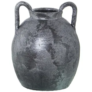 Alexandra House Living Vase, silberfarben, Keramik, Antik-Finish, 19 x 19 x 27 cm, mit Griffen