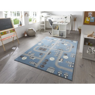 HANSE HOME Teppich »Town«, rechteckig, 0,9 mm Höhe, Kurzflor, Kinderteppich, Spielteppich, Straßen Design, Kinderzimmer blau