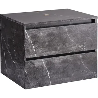BELIANI Hänge Waschbeckenunterschrank Schwarz MDP-Platte 60x47 cm Marmor Optik mit 2 Schubladen Bad-Unterschrank für Aufsatzwaschbecken Wandmontage - Schwarz