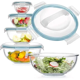 Luvan 5-teiliges Glasschüssel Set mit Deckeln, Salatschüsseln aus Glas, BPA-frei
