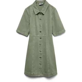 Jeanskleid VERO MODA "VMDAISY 2/4 SHORT DENIM DRESS NOOS", Damen, Gr. XS, N-Gr, laurel wreath detail:washed, Denim/Jeans, Obermaterial: 100% Baumwolle, unifarben, kurz, Kleider Jeanskleid, Baumwolle