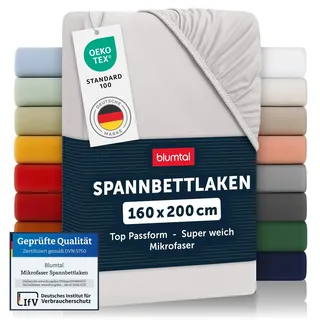 Blumtal® Spannbettlaken 160x200cm aus Microfaser - Oekotex zertifiziertes Bettlaken 160x200 - Spannbetttuch 160x200/Bettlaken 160x200-160x200 cm Spannleintuch -Laken - Moonlight Grey-Grau