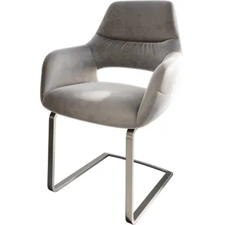 DeLife Freischwinger Yago-Flex mit Armlehnen Samt Grau Freischwinger flach Edelstahl Taschenfederkern