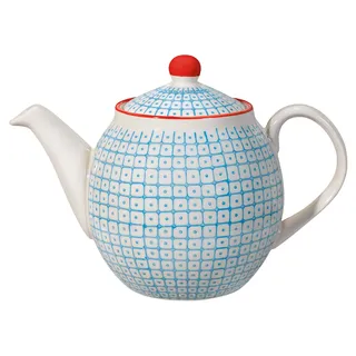 Bloomingville Teekanne Carla Retro große Kanne mit integriertem Sieb vor der Tülle Vintage ø 14 cm, blau, Keramik, fasst ca. 1200 ml