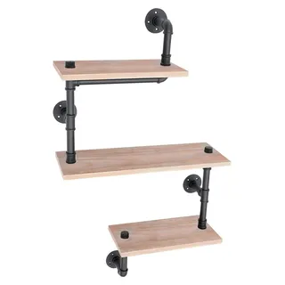 Wandregal - Schweberegal mit 3 Ebenen - Industrieller Retro-Stil - Platzsparende Aufbewahrung - Holz - Schwarz - Schwarz