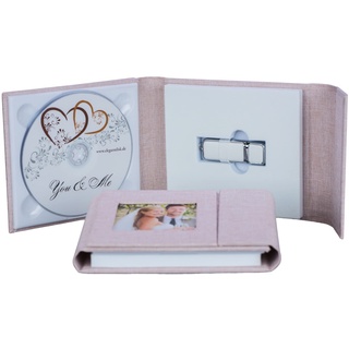 Elegantdisk Leder DVD/USB-Case cm mit Bildfenster. USB Tasche mit DVD Slot. Album für USB, DVD und Foto (Beige, USB+1CD)