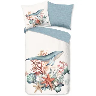 Good Morning Wendebettwäsche »Ocean« 3 Stk., tlg. 100% Baumwolle, Reißverschluss, Wendeoptik, Maritim, Meer, Türkis Weiß