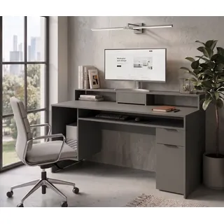 OTTO home "Peooria Computertisch mit Monitoraufsatz & Towerfach, viel Stauraum", Büroschreibtisch, Gamingtisch mit Schublade, modern, Breite 160 cm, graphit, graphit, graphit,