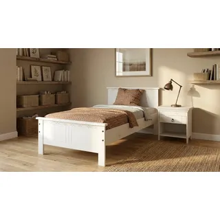 OTTO home »Indra, TOPSELLER, Landhausstil, edles Design,zertifiziertes Massivholz« weiß, B:102cm H:75cm L:208cm, Betten, Massivholzbett, mit Kopfteil, mit dekorativen Fräsungen, aus Kiefer,