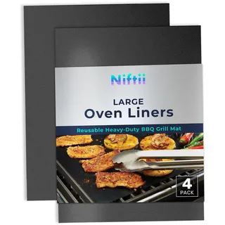 NIFTII Teflon-Antihaft-Backofeneinlagen, 4 Stück, Premium-Ofeneinlagen für Backofen, Elektro- und Gasöfen, Mehrzweck-spülmaschinenfest, PFOA-freie Grillmatte, strapazierfähig, langlebig, universelle