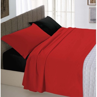 Italian Bed Linen Bettwäsche-Set aus 100% Baumwolle, naturfarben, Rot/Schwarz, Einzelbett