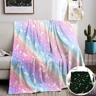 Kuscheldecke Kinder,Einhorn Decke Kuscheldecke Leuchtet im Dunkeln, Einhorn Geschenke für mädchen Super Weiche und Warme Decke (Einhorn-01, 130x150 cm)