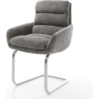 DELIFE Freischwinger Abelia-Flex mit Armlehnen Bouclé Grau Freischwinger flach Edelstahl - Grau