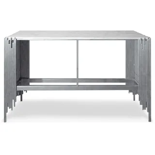 Konsole Design Falbala Marmor Weiß und Metall Silber