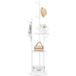 HOOBRO Garderobenständer, Freistehender Kleiderständer, Garderobe in Baumform Garderobenständer mit 6 Haken und 3 Regalen, für Kleidung, Hut, Wohnzimmer, Schlafzimmer, Weiß EWT36YM01