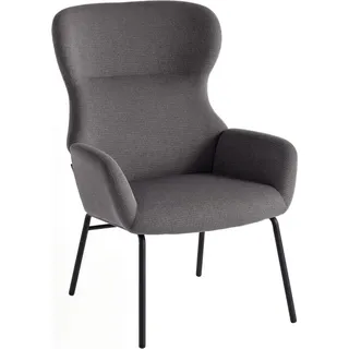 Fortuna Lai Moderner Polsterstuhl im Ohrenbacken-Stil, hohe Rückenlehne, dicke Polsterung, Metallbeine, Grau - Dunkelgrau
