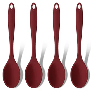 GEEKHOM Kochlöffel Silikon Lang 27,5cm - 4 Stück Set Silikon Löffel zum Kochen, Hitzebeständig Silikonlöffel Esslöffel Servierlöffel Rührlöffel - Alternative zu Kochlöffel Kunststoff, Plastiklöffel