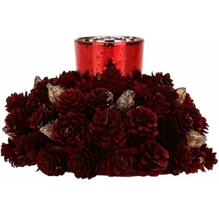 RITUALI DOMESTICI - Rot-goldfarbener T-Lichthalter mit Tannenzapfen und quisqualis Rossondoro