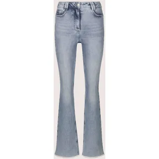 Regular-fit-Jeans MADELEINE "Schlaghose Moderne, ausgestellte Jeans mit Fransen", Damen, Gr. 22, N + K Gr, blau (blau, denim), Obermaterial: 99% Baumwolle CO. 1% Elasthan EL., Modern, normal, Jeans Regular-fit-Jeans