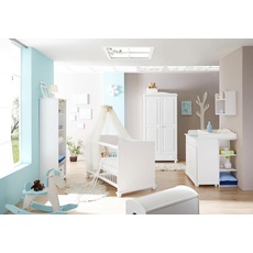 Ticaa Babyzimmer-Komplettset »Adam«, (Set, 5 St., Bett + Wickelkommode + Schrank + Unterstellregal + Standregal), weiß