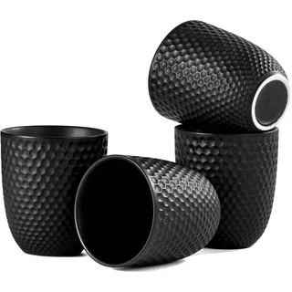 Japanische Teetasse Keramik, Tee Tassen Schwarz, Chinesische Teetassen Set Buddhistische Herz Sutra Muster Keramik Tasse ohne Henkel (180ml*4)