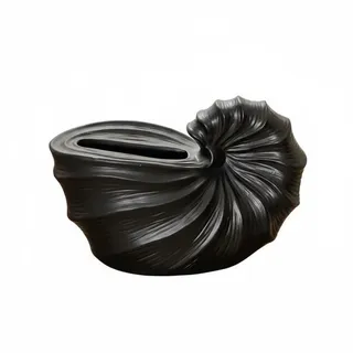 Pitycbo Taschentuchbox Skulptur Muschel Taschentuchspender Serviettenhalter Taschentuchbehälter für Standard Einzeltücher Aufgeräumte Optik für Wohnzimmer, Black, Premium
