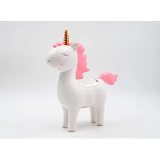 Mascagni 20CA866 Spardose in Form eines Einhorns mit goldfarbenem Horn Finish – Höhe 25,5 cm – italienisches Design, Keramik, Rosa/Gold, 21x7x24,5 cm