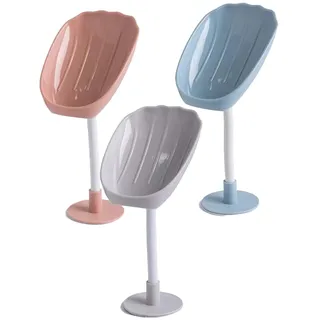 dancepandas 3 Stück Seifenschale mit Ablauf Soap Holder Seifenhalter ohne Bohren,Badezimmer Seifenhalter,Kann an der Wand Montiert Werden,Biegbar, (Rosa,Blau,Grau)