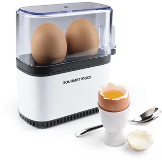 GOURMETmaxx Eierkocher für 2 Eier | Egg Boiler mit Eierstecher im Messbecher | Egg Cooker – 3 Härtegrade für deinen Eierbecher | Design Eierkocher klein – spülmaschinenfeste Teile