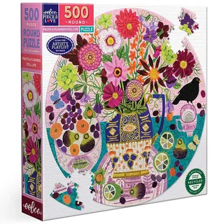 eeBoo PZFFUF Rundes Obst und Blumen, Still Life – buntes 500 Teilen – Puzzle aus recyceltem Karton – Maße 58,5 cm Durchmesser