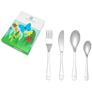 Zilverstad 4 teiliges Edelstahl Kinderbesteck Set Insekten