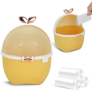 Mini-Müllbehälter mit Deckel, kawaii-Müllbehälter mit 3 Rollen Abfallbeuteln, Cartoon-Tier-Müllbehälter für Kinderzimmer, Büro, Auto, Küche, Badezimmer, 19,5 * 15 * 15 cm, Kaki - Grün