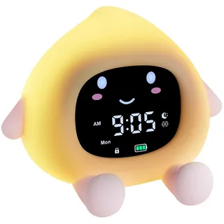 OQIMAX Kinderwecker, Niedlicher Wecker in Pfirsichform für Kinder, Schlaftrainer Kinder mit 9 RGB Farb Nachtlicht, 6 Beruhigende Klänge,Snooze-Funktion, Wake Up Lichtwecker für Mädchen und Jungen