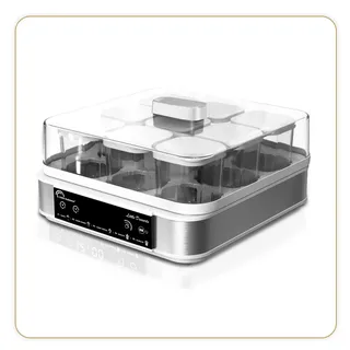 LITTLE BALANCE 8448 Joghurtbereiter, Joghurt Desserts, hausgemachter Quark, 5 Automatikprogramme, 9 Gläser 145 ml, weiß/edelstahl