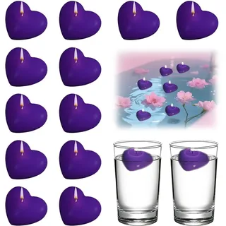 12 Stück Schwimmkerzen Herzform Schwimmende Wasserdichter Groß Schwimmkerzen 50x45x28mm Teelichter Kerzen Floating Candle Brenndauer ca.3 Stunden für Hochzeit Pool Valentinstag Weihnachten Deko (Lila)